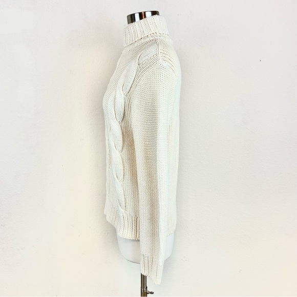 White House Black Market Cream Knit/Cable Knit Turtleneck Sweater - Picture 2 of 6